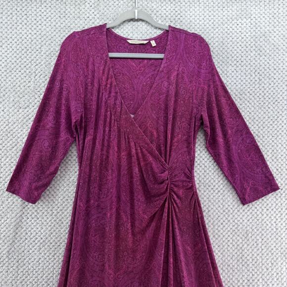 Soft Surroundings Dress Women M Burgundy Jersey Stretch A-Line 3/4 Sleeve V-Neck - Picture 3 of 12